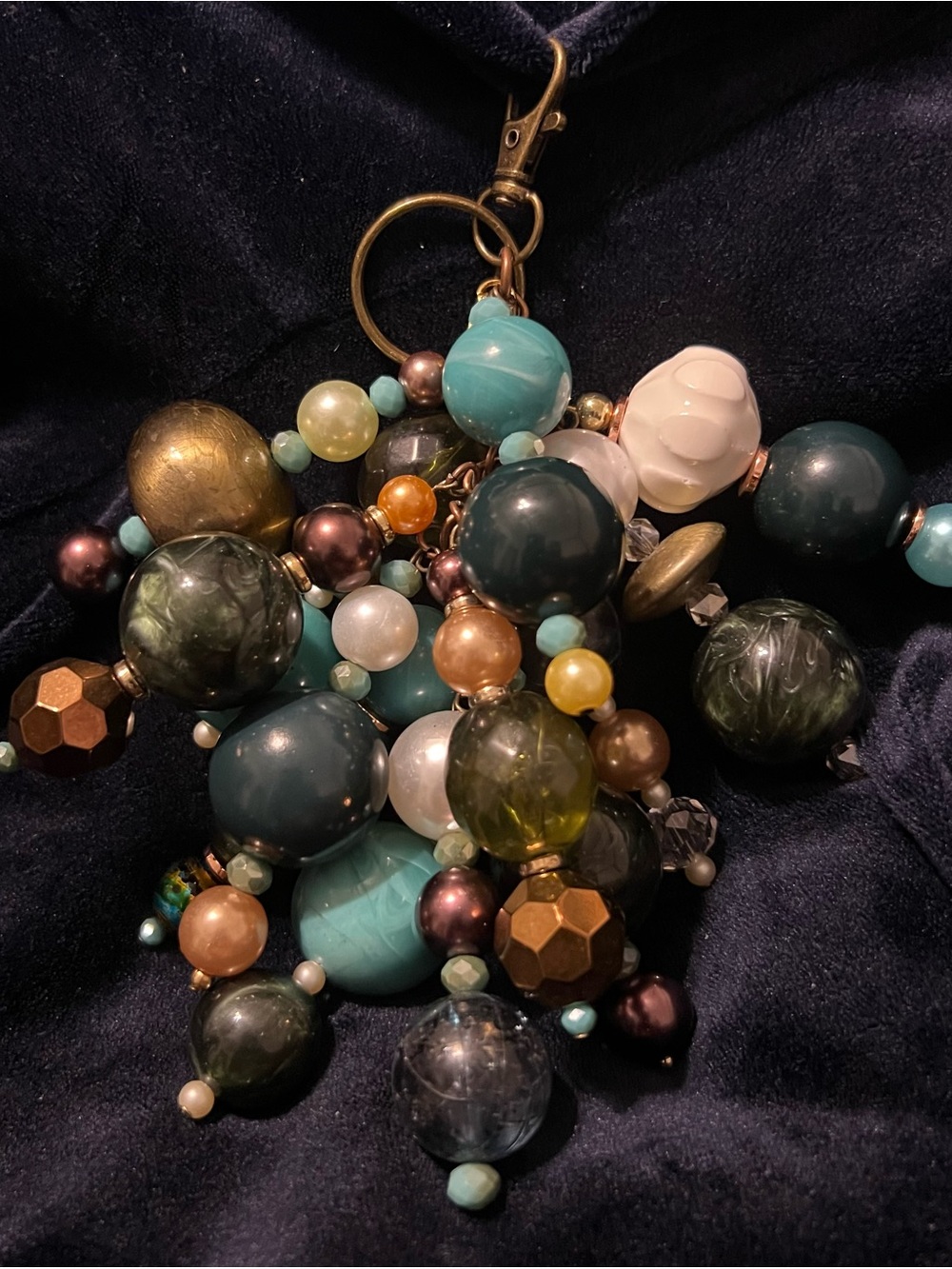 Beaded Keychain Charm in Teal, Green & White